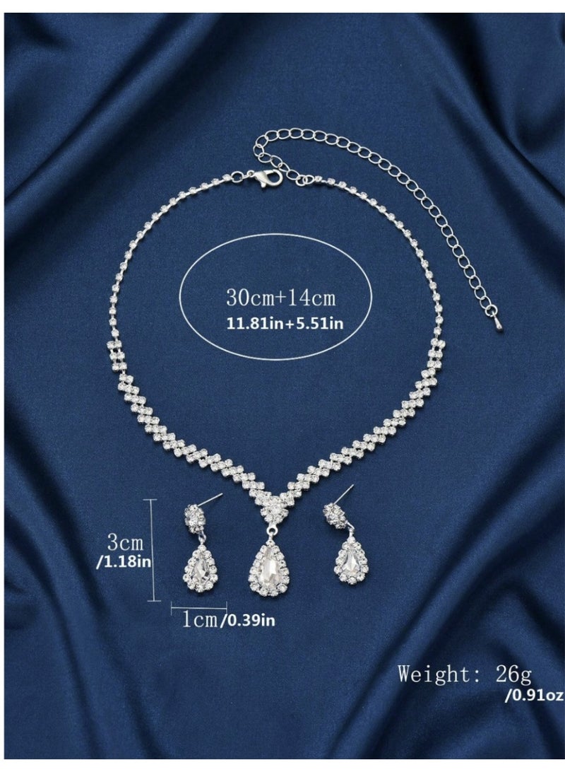 veya Pure White Silver Water Drop Necklace And Earring Set – 3 Elegant Pieces For Special Occasions - Image 2